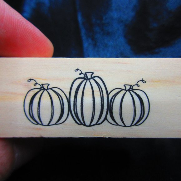 Pumpkins Wood Mounted Stamp 1" X 2.5" - Picture 1 of 3